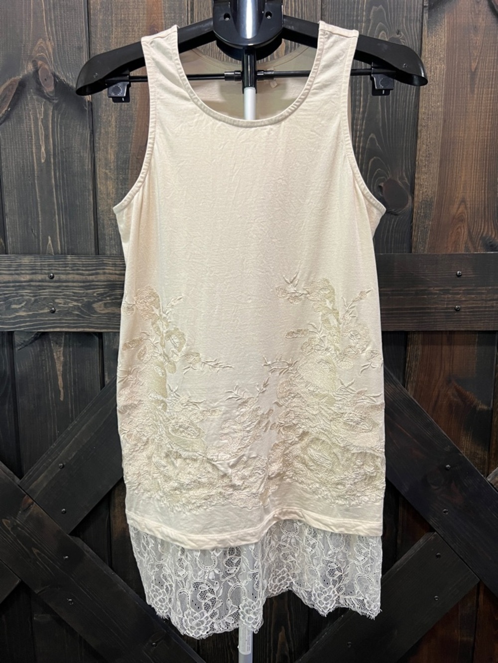 Logo Lavish Lace Trim Tunic Top S Beige Slip Mini Dress Embroidered Boho Dainty